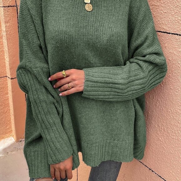 Mint Green Casual womens High Neck Batwing Sleeve Sweater - Picture 4 of 5